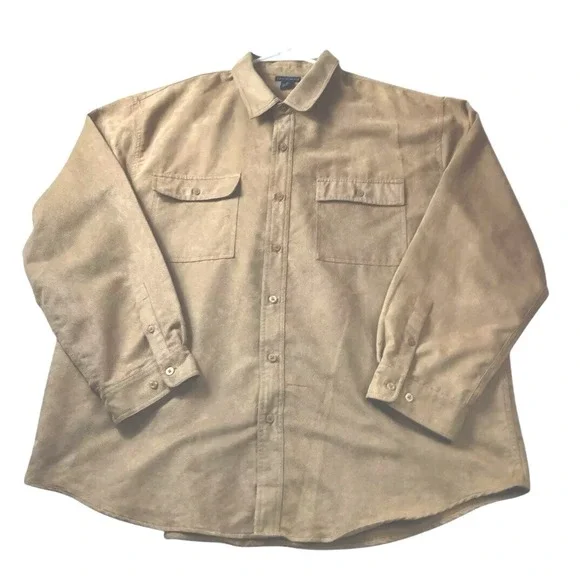 Knightsbridge Brown Faux Suede Button Shirt Men 3X Western Casual Workwear - Picture 1 of 7